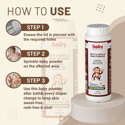 BabyOrgano Soft & Gentle Baby Powder | Contains Tavakshir, Yashad Bhasma, Sankhjiru Ayurvedic Ingredients | 100% Ayurvedic