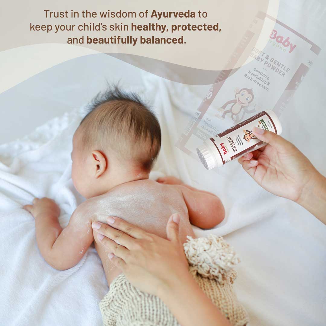 BabyOrgano Soft & Ayurvedic Ayurvedic Baby Powder reduces rashes and skin infections.