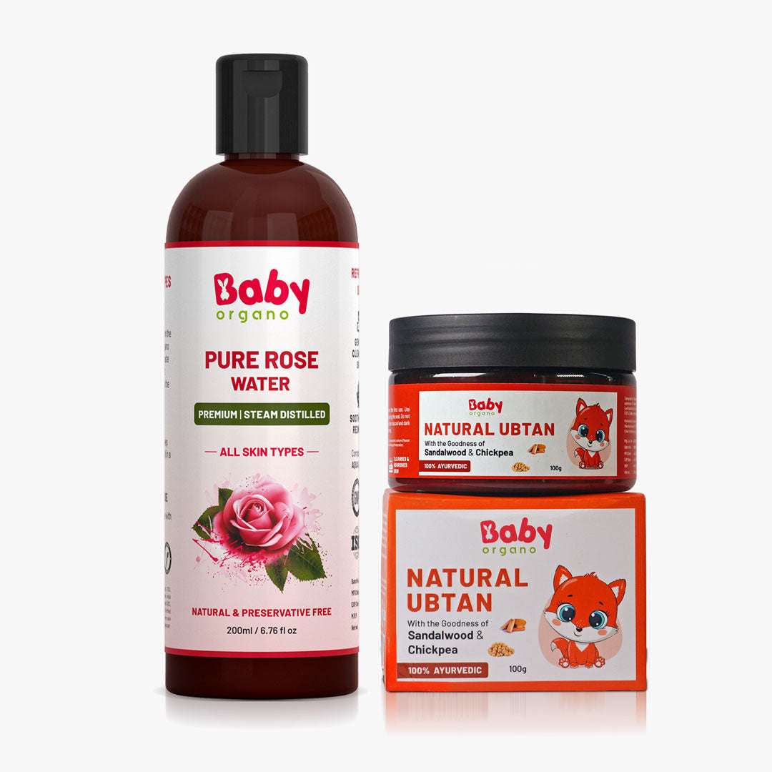Babyorgano Baby Bath Powder and 99% pure rose water Combo | Natural Ubtan + Pure Rose Water | Made from Ayurvedic Herbs