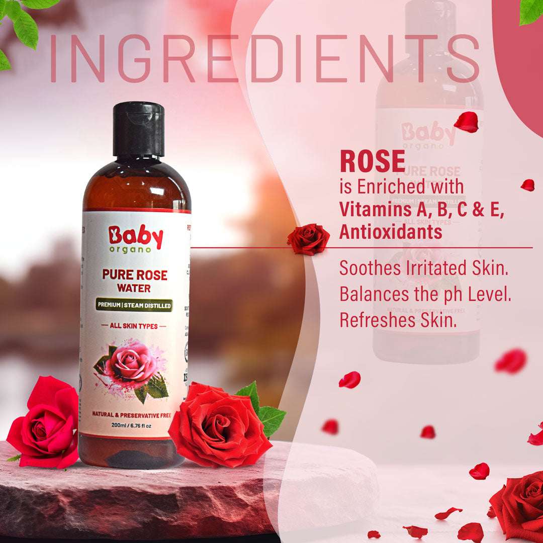 BabyOrgano Pure Rose Water | Made with 99% of Rose Petals | Natural and Preservative Free