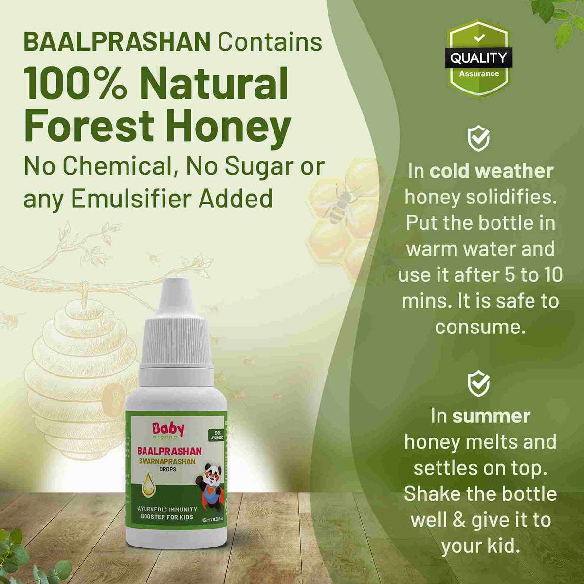 Babyorgano Baalprashan Swarnaprashan ingredients and quality assurance with description.