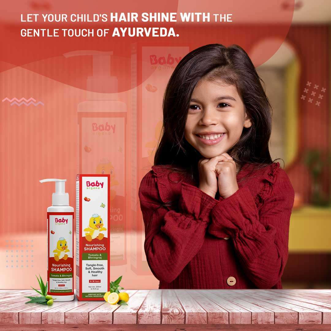 BabyOrgano Tomatino Baby Shampoo | Contains Tomato seeds, Lemon & Bhringraj | For Smooth and Healthy Hairs in Kids | 100% Ayurvedic