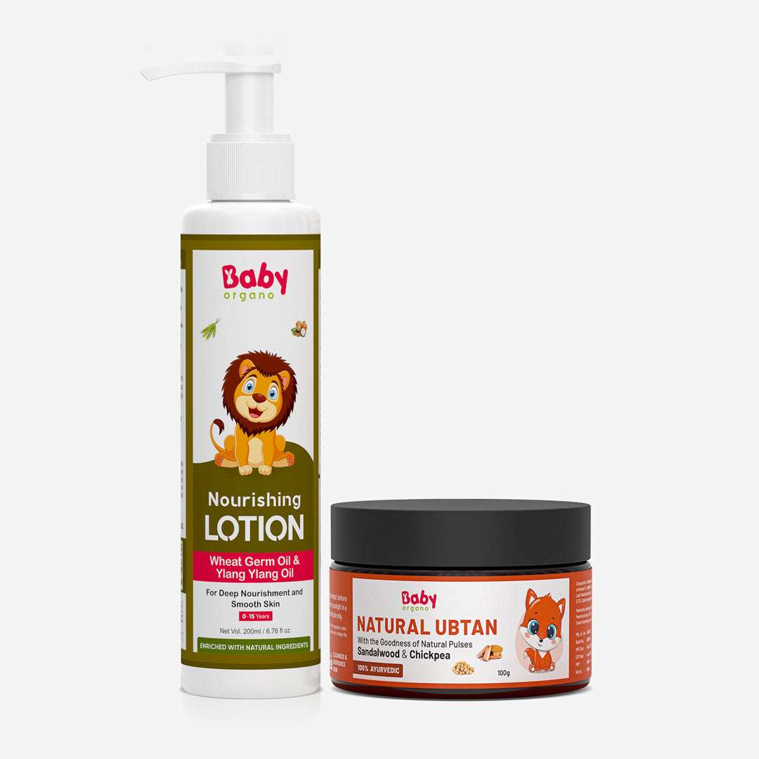 BabyOrgano Skin Nourishment Combo for Kids | Natural Ubtan (100g) + Nourishing Baby Lotion (200ml) | 100% Based on Ayurveda | Safe for Babies