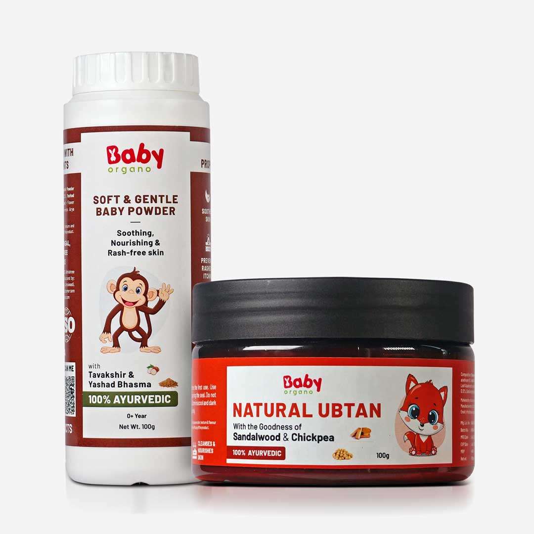 BabyOrgano Natural Ubtan and Soothing Baby Powder Combo | Natural Ubtan (100g) + Soft & Gentle Baby Powder (100g) | FDCA Certified | 100% Safe