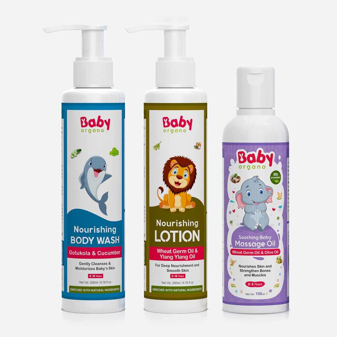 BabyOrgano Baby's Bath and Skin Care Super Saver Combo | Nourishing Baby Lotion + Baby Wash + Body Massage Oil | 100% Safe for Babies