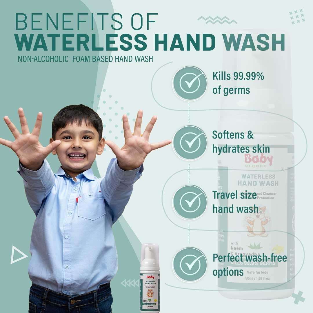 BabyOrgano Waterless Hand Wash for kids. For 99.9% Germs Protection & Deep Cleaning| 50ml