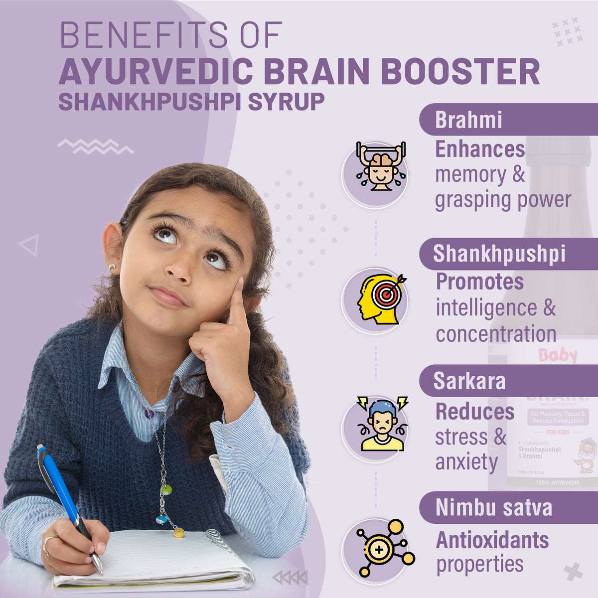 Best Brain Booster Combo For Kids | Swarnaprashan Drops (15ml) + Ayurvedic Brain Booster Shankhpushpi Syrup (200ml)