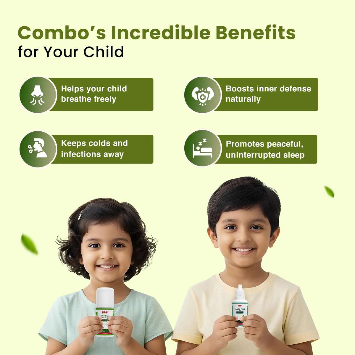 Powerful Cold & Immunity Combo for Kids | Panch Tulsi Drops + Natural Cold Relief Roll-On