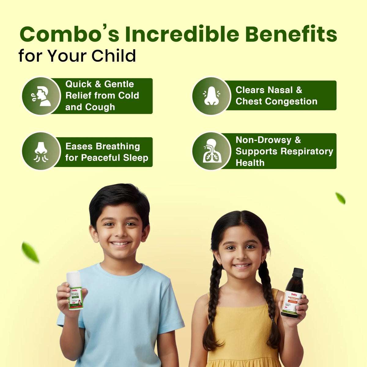 Natural Cold Shield Combo for Kids| Kanthprash Cough Syrup + Natural Cold Relief Roll-On