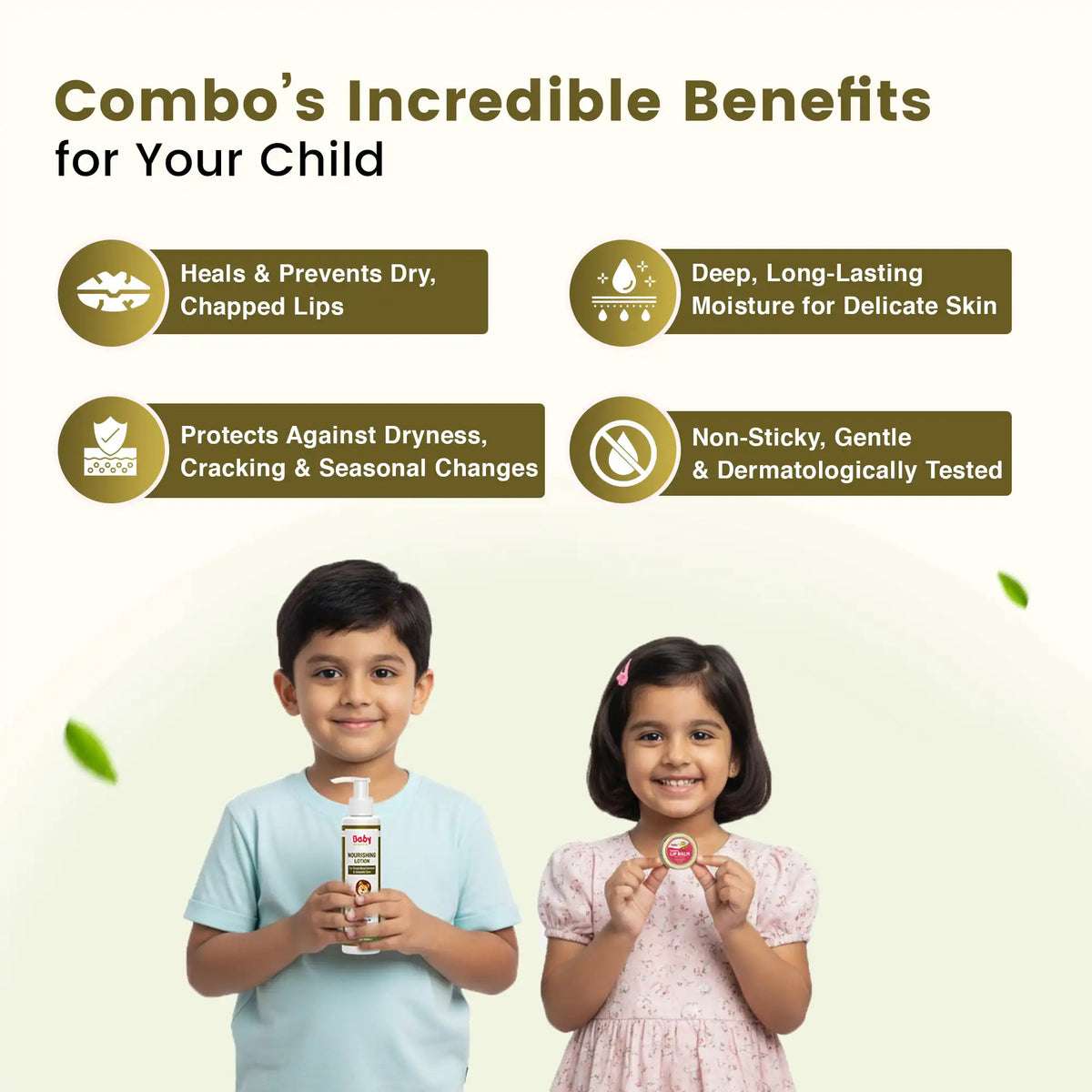 Natural Lip & Skincare Combo for Kids | Natural Lip Balm for Soft Lips| Nourishing Baby Lotion for Nourished Skin | 0-15 Years