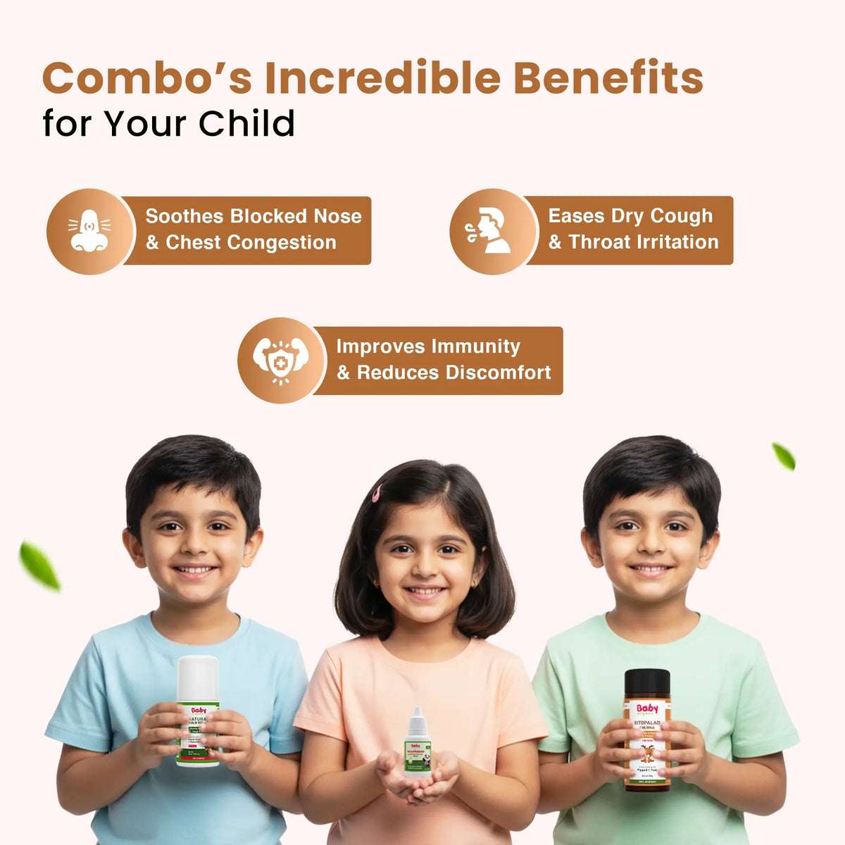 Cold & Cough Defense Combo for Kids | Suvarnaprashan Drops + Natural Cold Relief Roll-On + Sitopaladi Churna