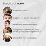 Benefits of baby hair oil – nourishes scalp, strengthens hair, supports brain development and protects from sun damage