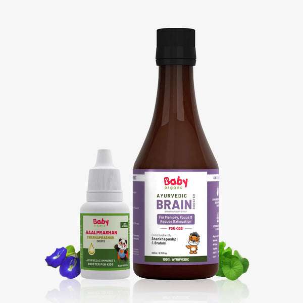 Brain Booster Combo for Kids | Swarnaprashan Drops (15ml) + Ayurvedic Shankhpushpi Syrup (200ml)