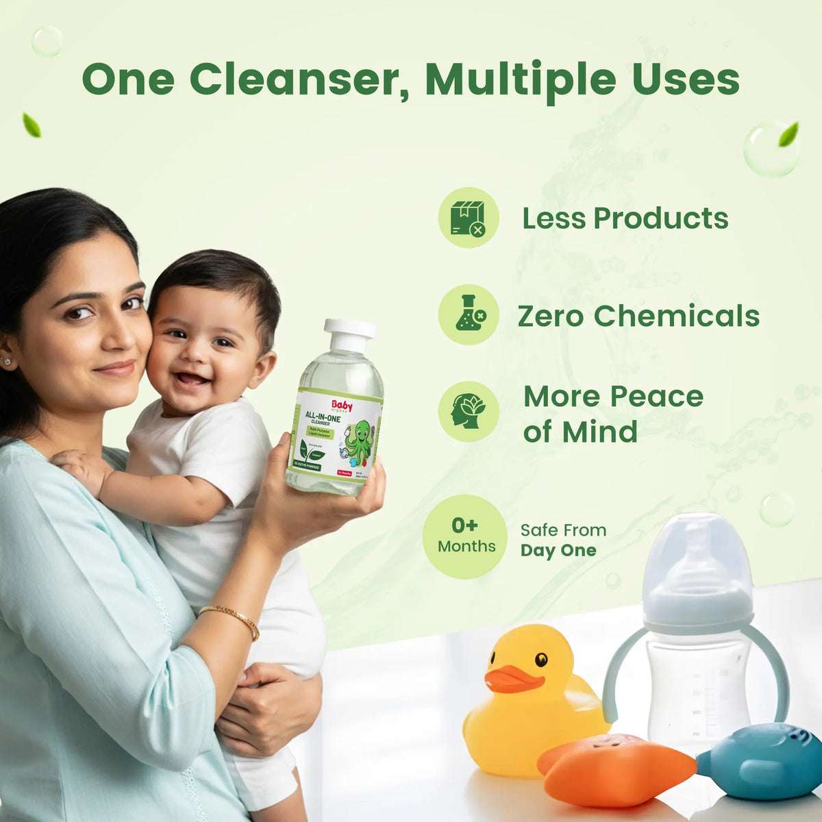 Chemical-free baby liquid cleanser safe for newborns and infants.