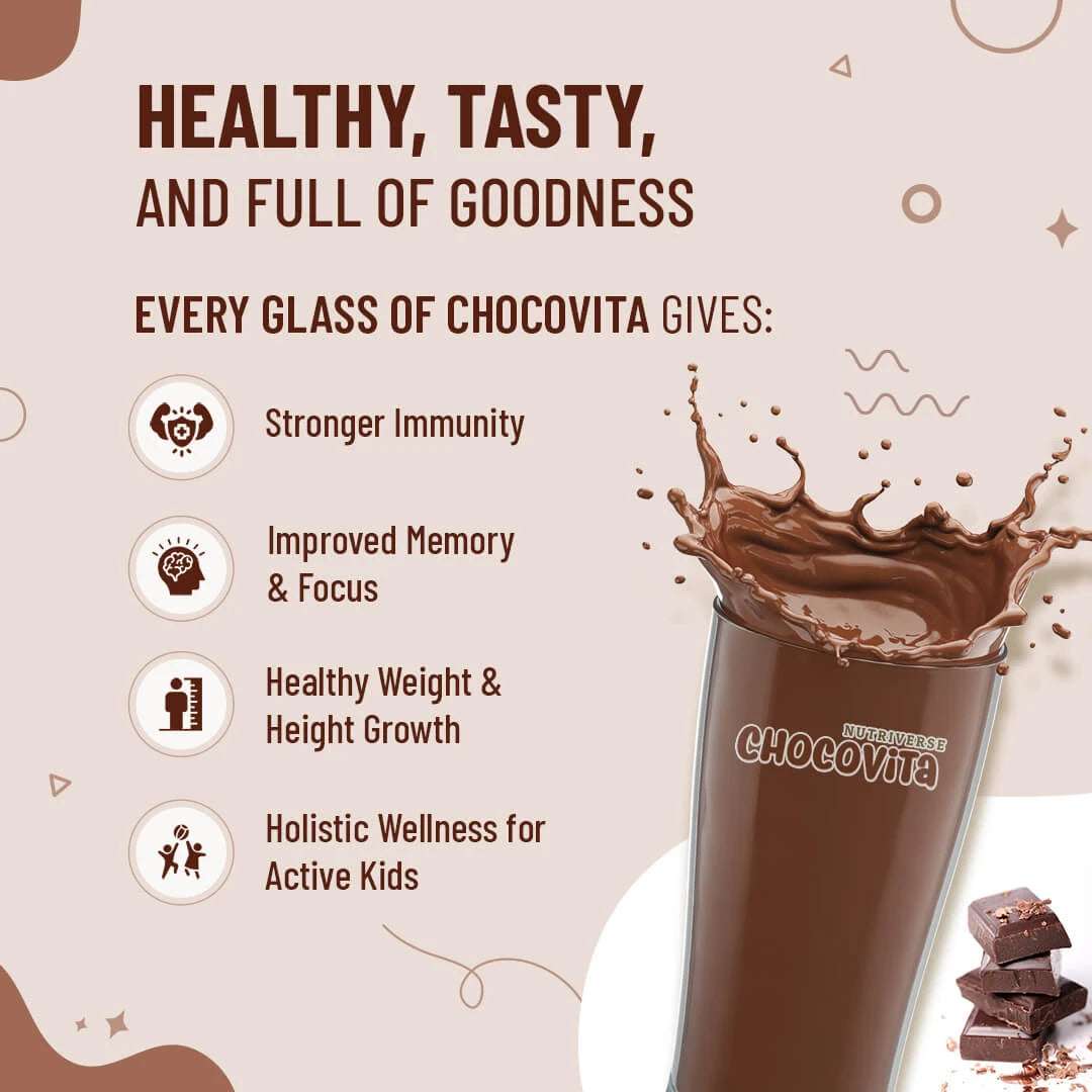Chocolate milk powder for kids – boosts immunity, memory, and growth – Nutriverse Chocovita Milk Mix with Ayurvedic herbs