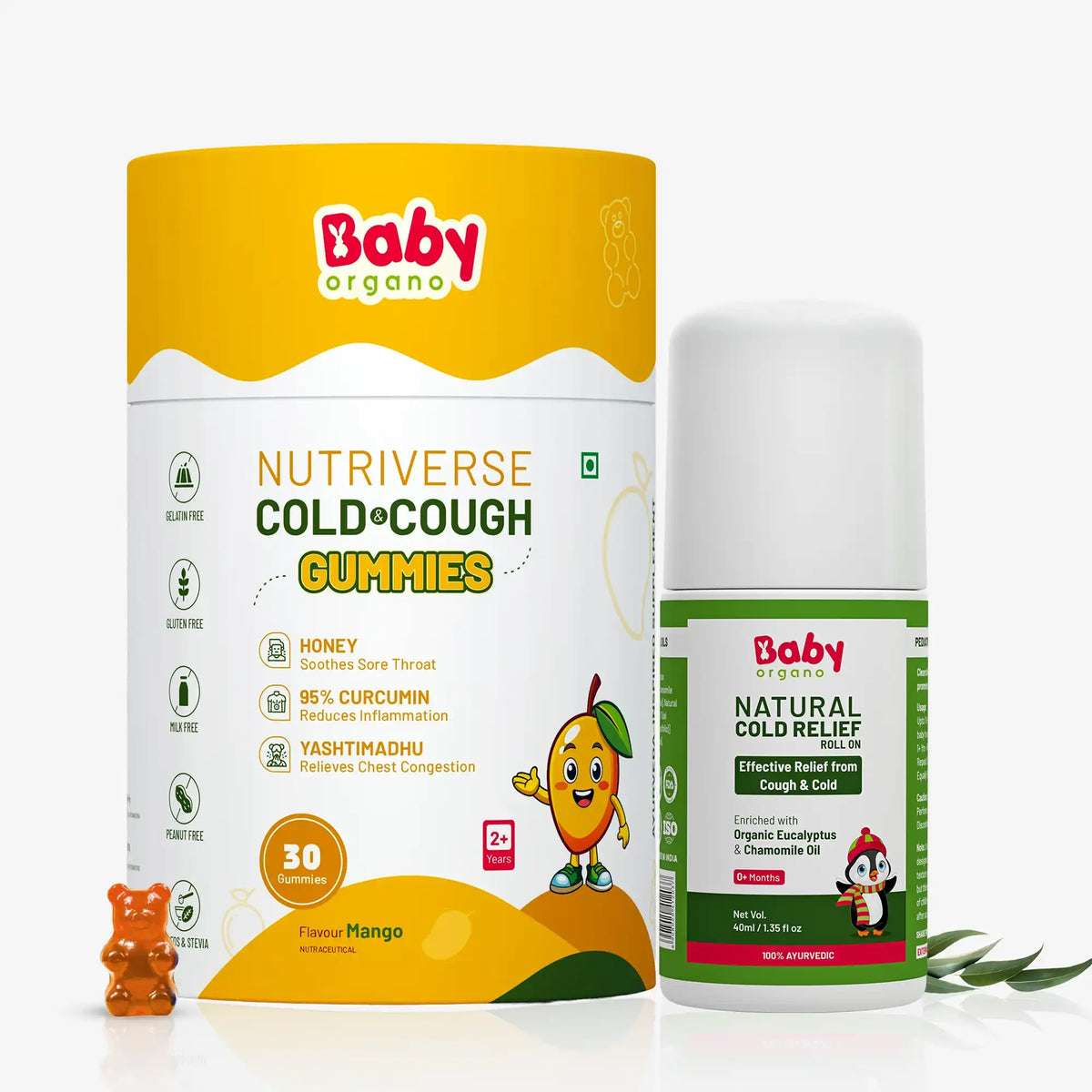 Cold Relief Combo for Kids | Nutriverse Cold & Cough Gummies (30 Gummies/Pack) + Natural Cold Relief Roll-On