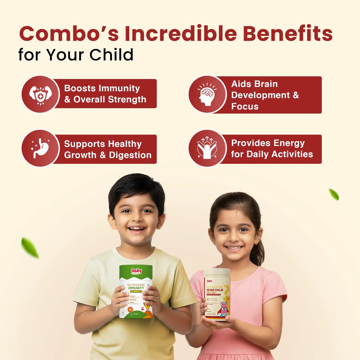 Healthy & Tasty Immunity Combo for Kids| Nutriverse Kesar Haldi Milk Mix + Nutriverse Immunity Gummies (30 Gummies/Pack)