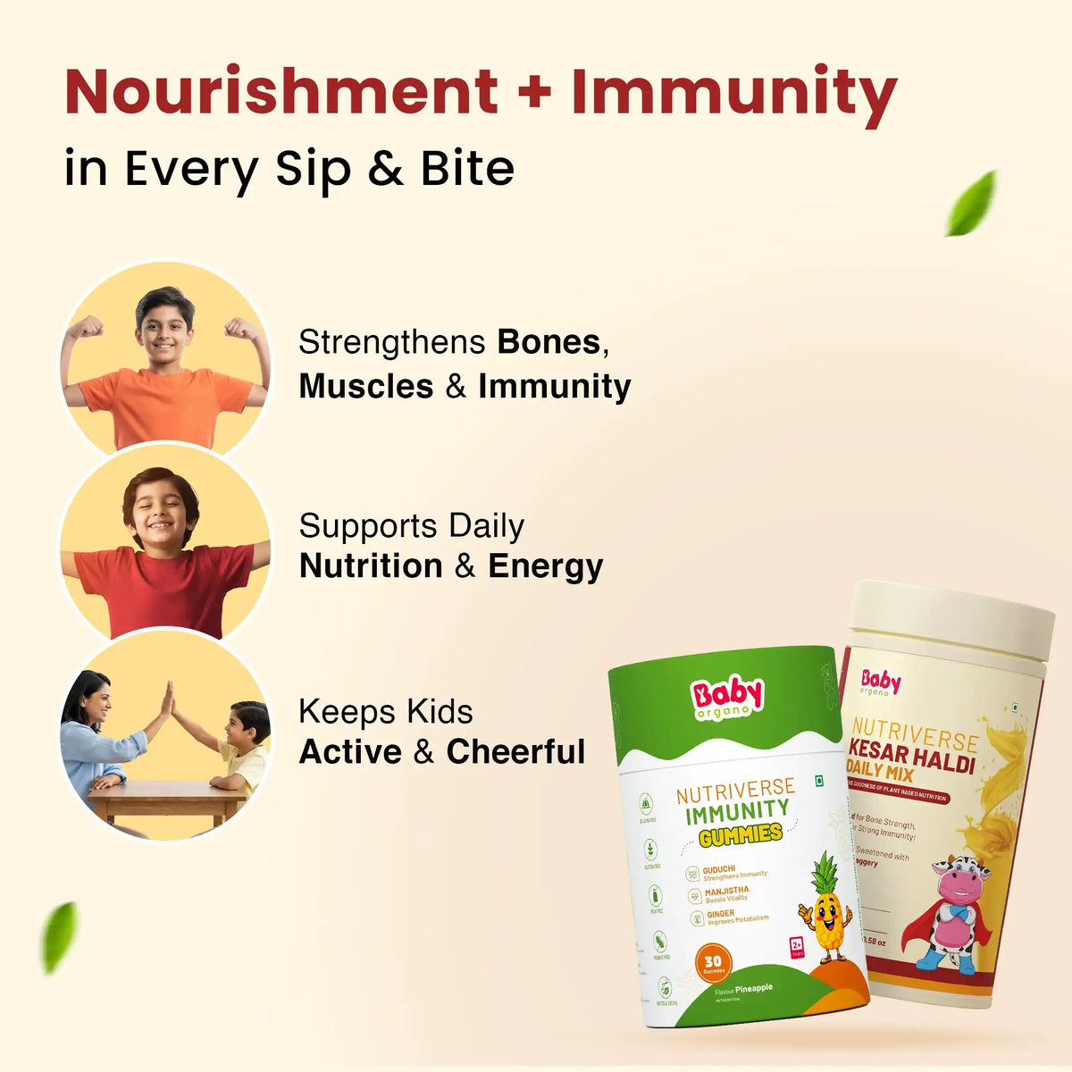 Healthy & Tasty Immunity Combo for Kids| Nutriverse Kesar Haldi Milk Mix + Nutriverse Immunity Gummies (30 Gummies/Pack)