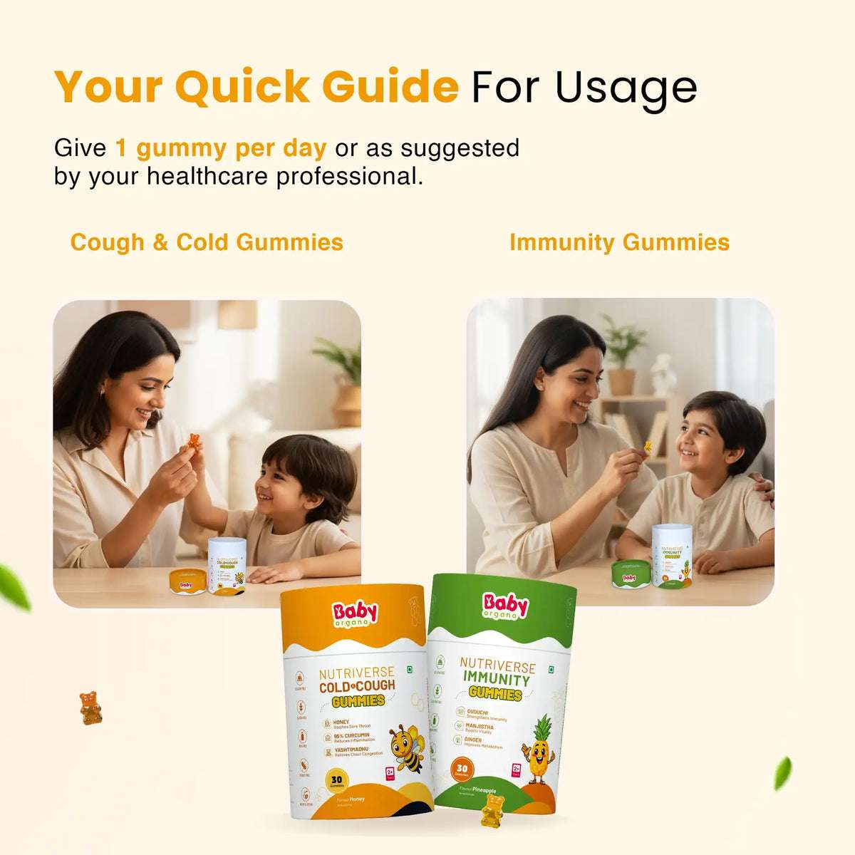 Nutriverse Gummies Combo for Kids | Nutriverse Cold & Cough Gummies + Nutriverse Immunity Gummies (30 Gummies/Pack)