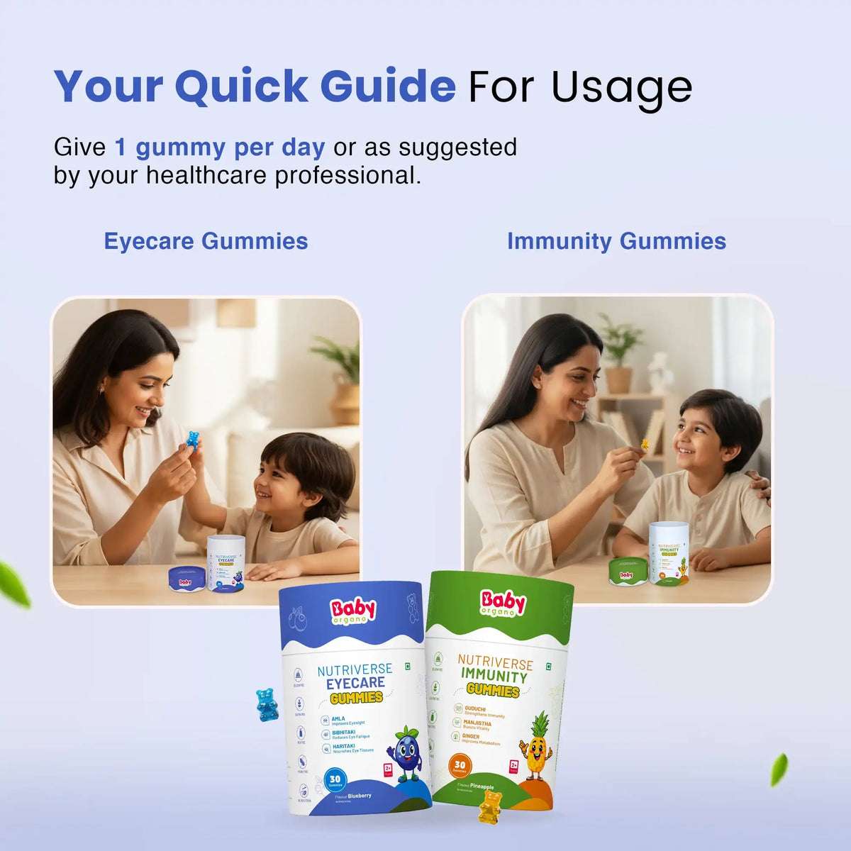 Eye & Immunity Wellness Duo for Kids| Nutriverse Eyecare Gummies + Nutriverse Immunity Gummies (30 Gummies/Pack)
