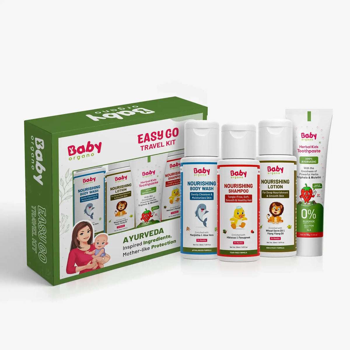 EasyGo Travel Kit for Baby Care | Wash + Lotion + Shampoo + Toothpaste – Compact, Gentle & Travel-Friendly Baby Care Essentials