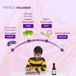Key herbs in Shankhpushpi syrup – Brahmi, Shankhpushpi, Mishri, and Lemon Extract for brain and memory support in kids.