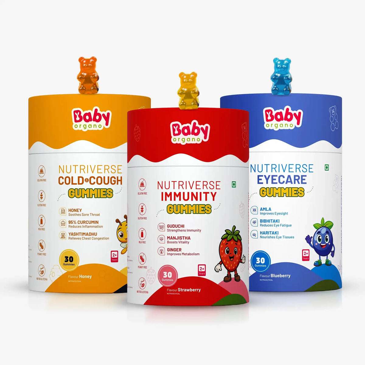 Complete Health Gummies Combo for Kids| Nutriverse Eye Care + Immunity + Nutriverse Cold & Cough Gummies (30 Gummies/Pack)