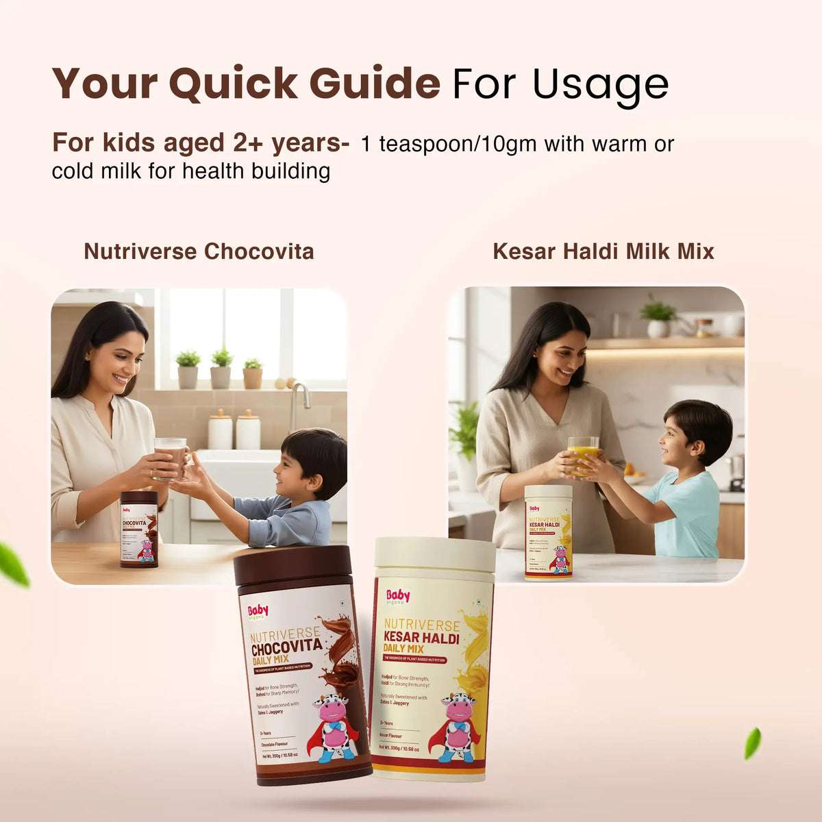 Everyday Milk Wellness Combo for Kids | Kesar Haldi Milk Mix + Chocovita Milk Mix