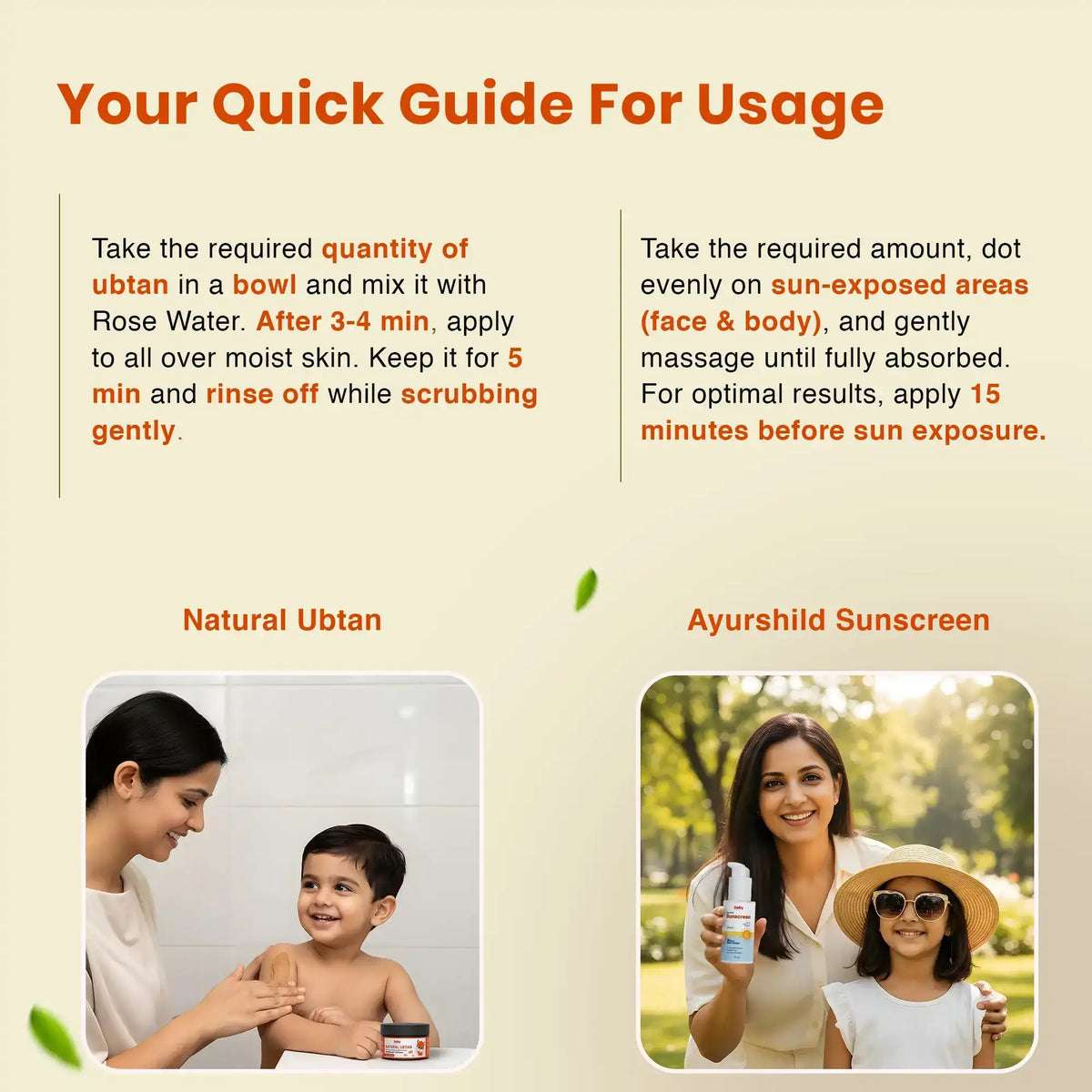 Nature’s Shield & Shine Skin Care Combo for Kids | Ayurshild Sunscreen + Natural Ubtan