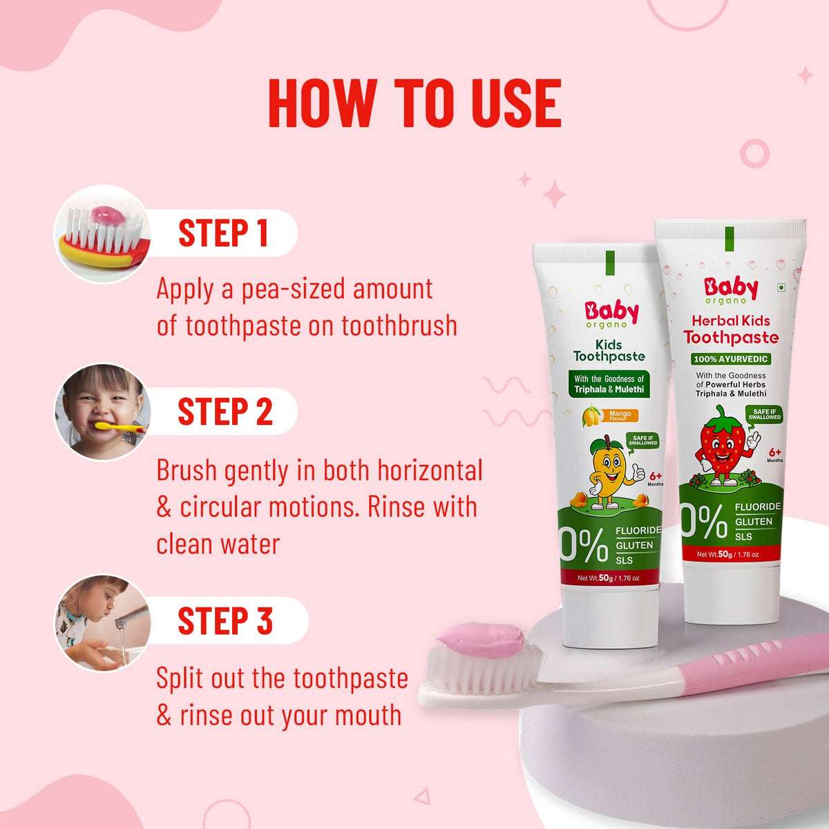 Natural Oral Care Combo for Kids | Herbal Kids Toothpaste Mango Flavour | Herbal Kids Toothpaste Strawberry Flavour | Healthy teeth and strong gums