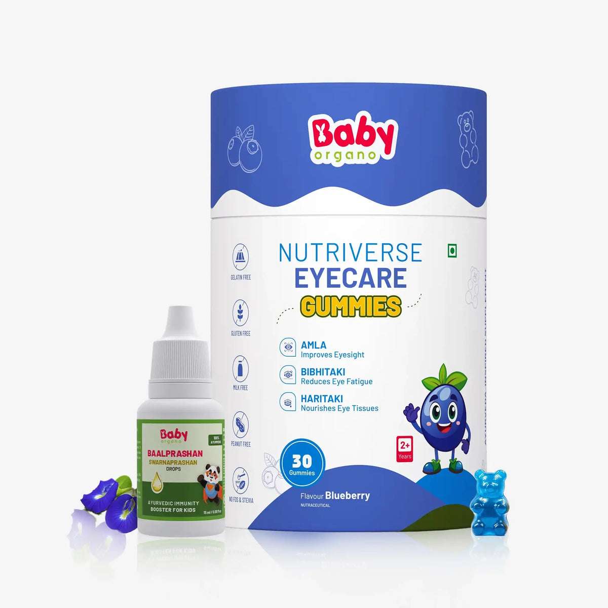 Immunity Plus Eye Care Combo for Kids | Nutriverse Eye Care Gummies (30 Gummies/Pack) + Baalprashan Swarnaprashan Drops