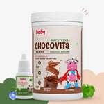 A product shot showing the Immunity & Wellness Boost Combo for kids, which includes Baby Organo Nutriverse Chocovita Milk Mix and Baalprashan Swarnaprashan Drops.