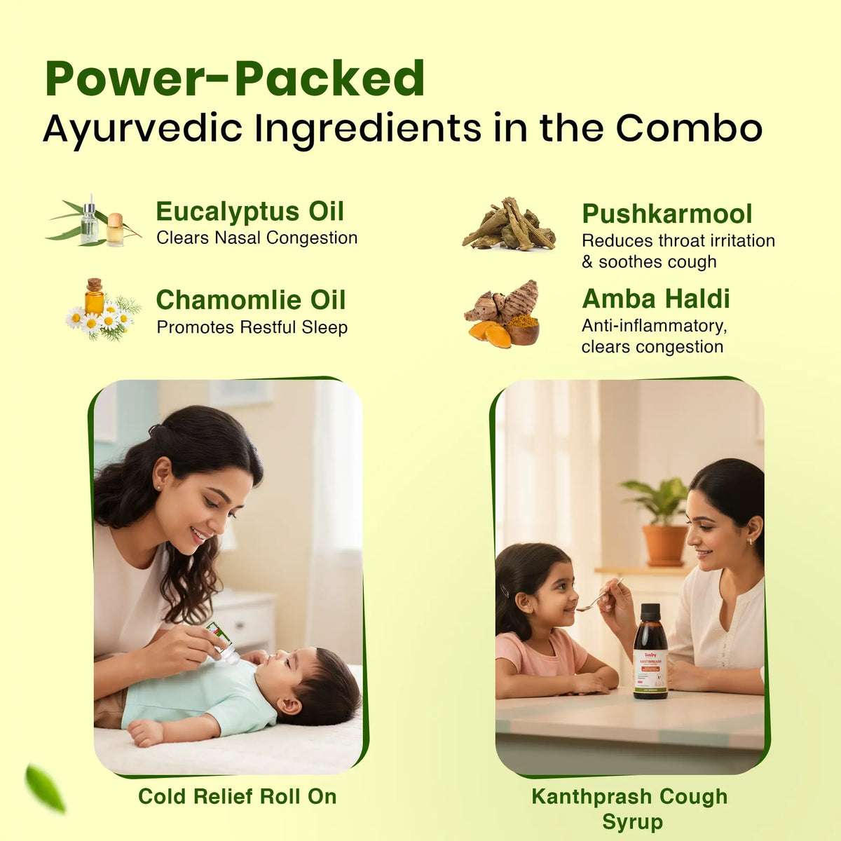 Natural Cold Shield Combo for Kids| Kanthprash Cough Syrup + Natural Cold Relief Roll-On