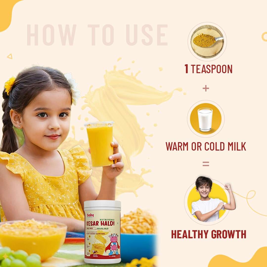 Strengthen Bones & Muscles | Kesar Haldi Milk Mix | 2-15 Years