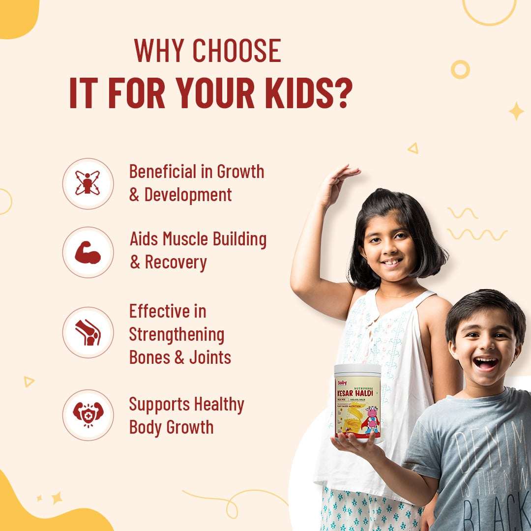 Strengthen Bones & Muscles | Kesar Haldi Milk Mix | 2-15 Years