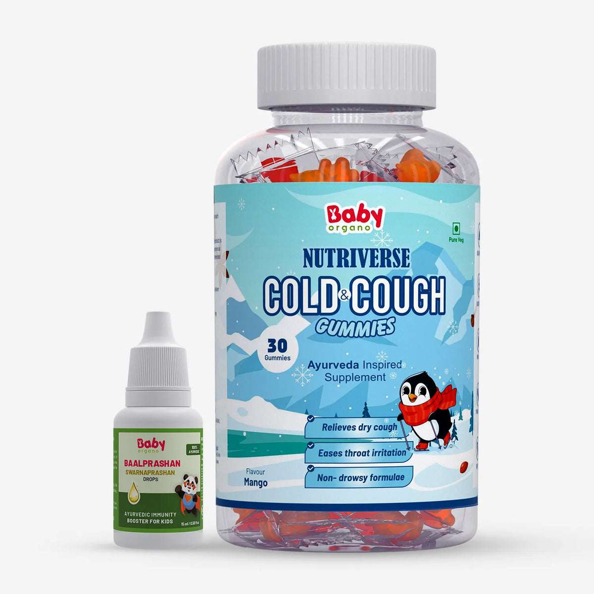 Daily Immunity & Cold Relief Combo | Nutriverse Cold Care Gummies | Baalprashan Suvarnaprashan Drops | Support Immunity, Cold & Cough