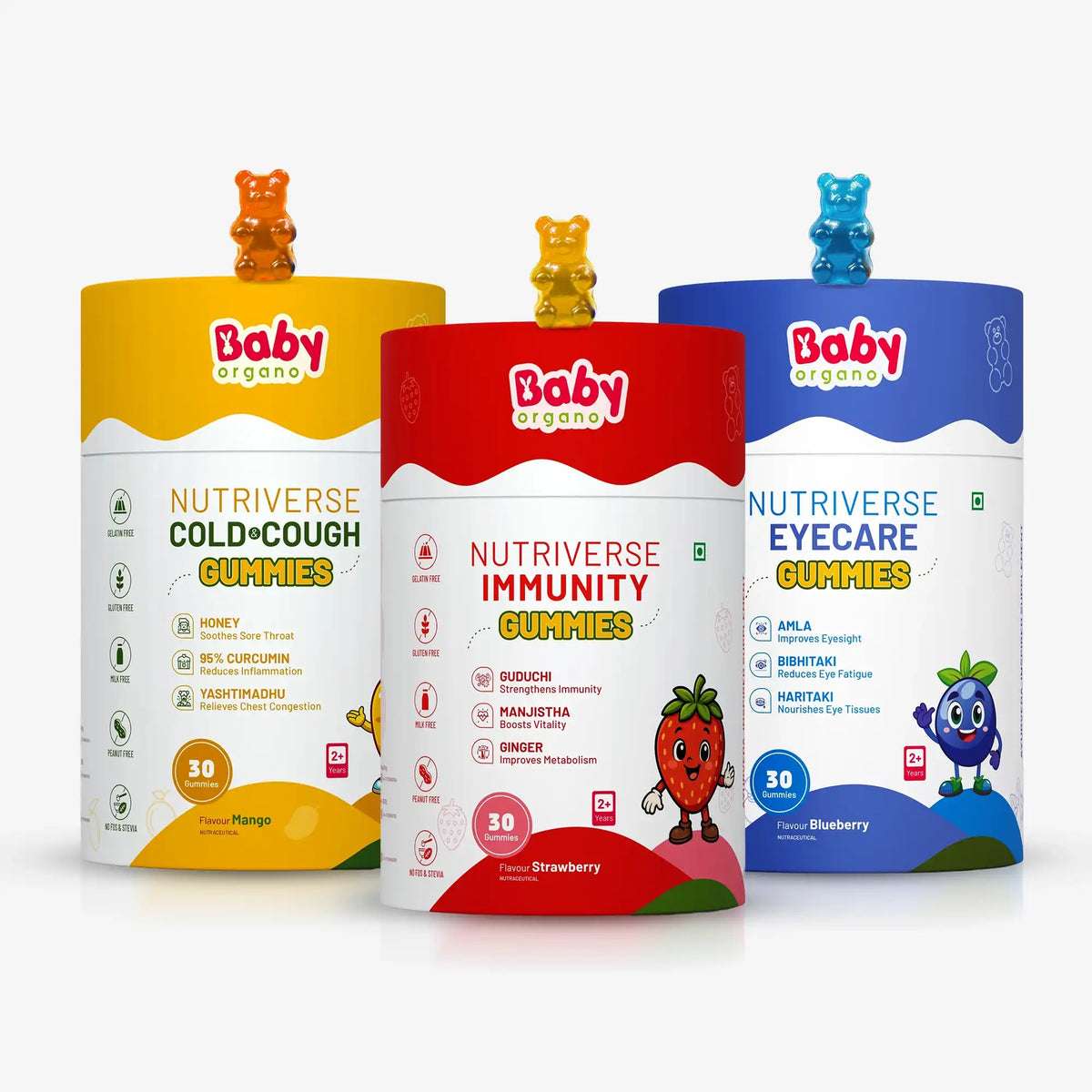 Complete Health Gummies Combo for Kids| Nutriverse Eye Care + Immunity + Nutriverse Cold & Cough Gummies (30 Gummies/Pack)