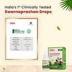 Certificate showing clinical test results for BabyOrgano Baalprashan Swarnaprashan Drops, highlighting improvements in immunity, recovery time, and overall growth as India's 1st clinically tested formula