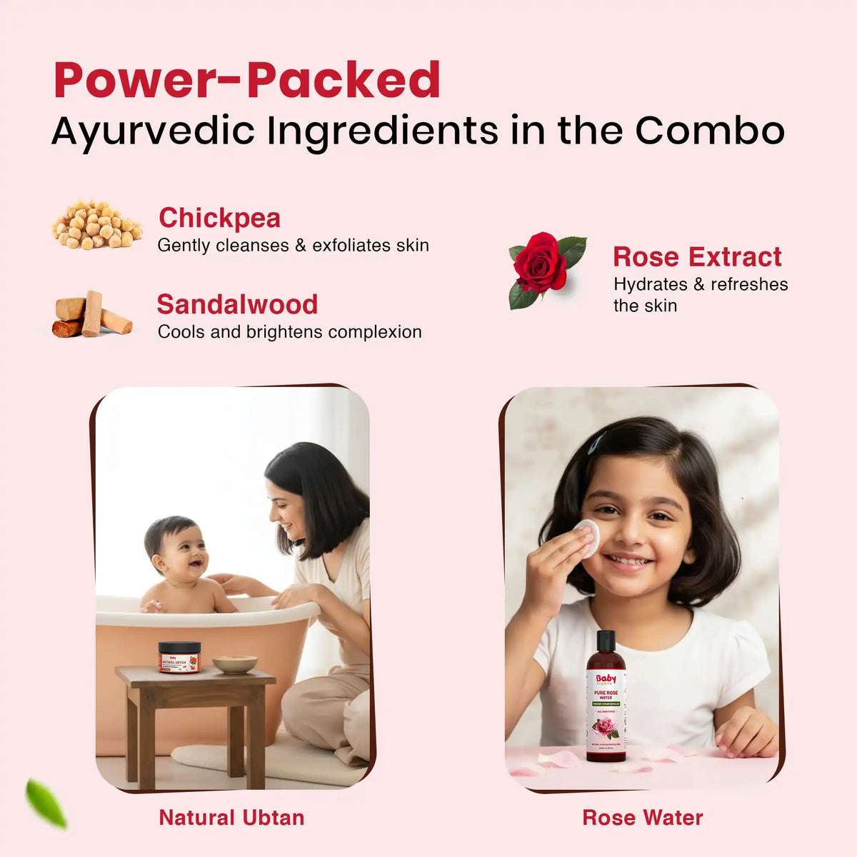 Skin Care Combo for Kids | Natural Ubtan + Pure Rose Water Combo