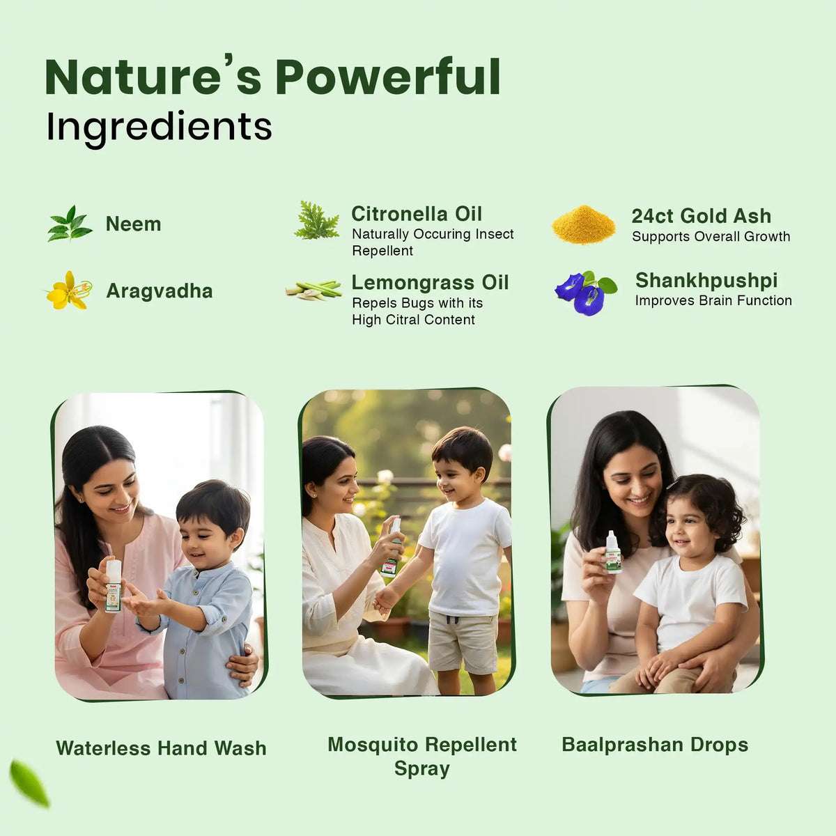 Complete Monsoon Care Combo for Kids | Suvarnaprashan Drops + Waterless Hand Wash + Mosquito Repellent Spray