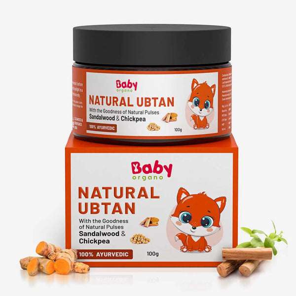 BabyOrgano Natural Ubtan for babies and kids, Ayurvedic herbal bath powder with sandalwood and chickpea, 100g