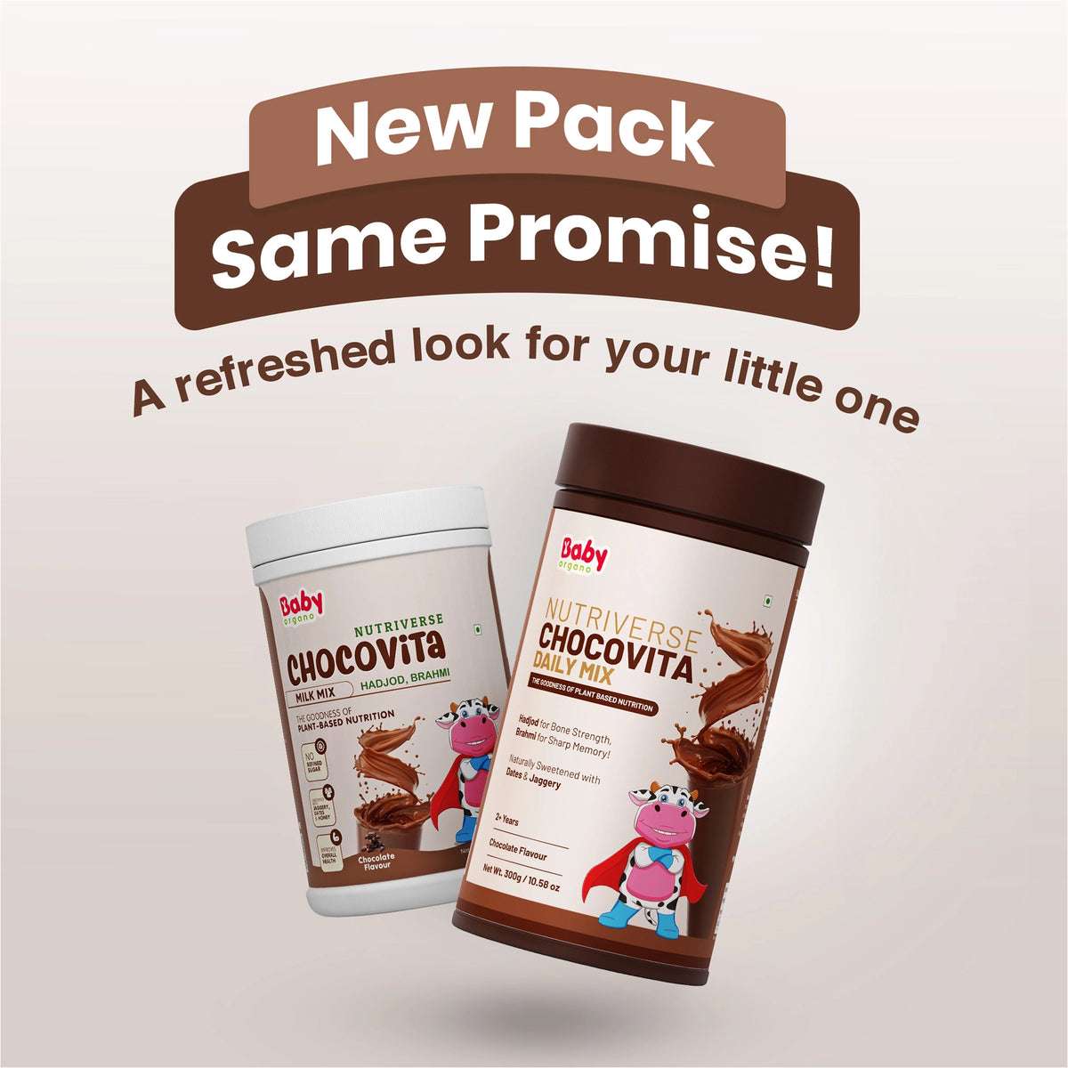 BabyOrgano Nutriverse Chocovita Milk Mix new pack design with the same trusted promise, featuring a refreshed look for kids’ daily nutrition.
