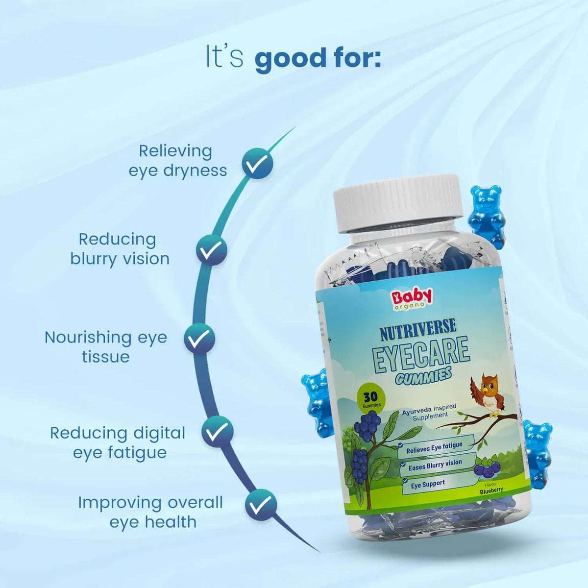 Nutriverse Eyecare Gummies benefits – relieve eye dryness, reduce blurry vision & digital eye fatigue, nourish eye tissue