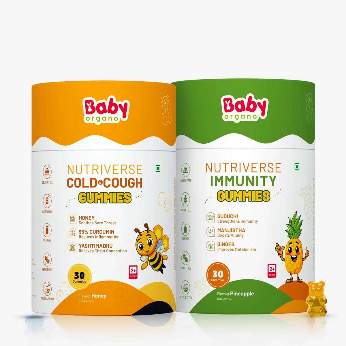 Nutriverse Gummies Combo for Kids | Nutriverse Cold & Cough Gummies + Nutriverse Immunity Gummies (30 Gummies/Pack)