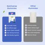 Comparison chart showing Nutriverse Eyecare Gummies are made with Ayurvedic herbs and no refined sugar, unlike other gelatin-based gummies.