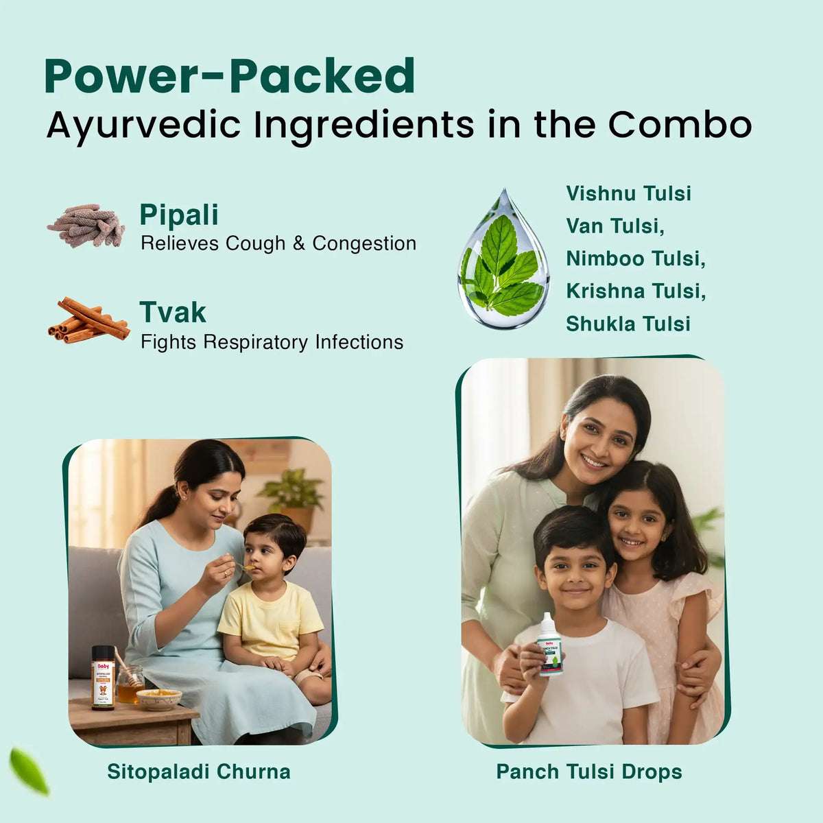Ayurvedic Cough & Immunity Support Combo l Panch Tulsi Drops + Sitopaladi Churna