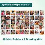 Collage of infants and toddlers safely using BabyOrgano Swarnaprashan Ayurvedic Tulsi drops for daily health.