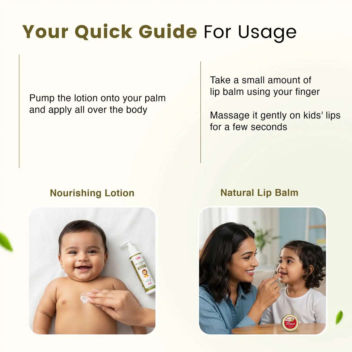 Natural Lip & Skincare Combo for Kids | Natural Lip Balm for Soft Lips| Nourishing Baby Lotion for Nourished Skin | 0-15 Years