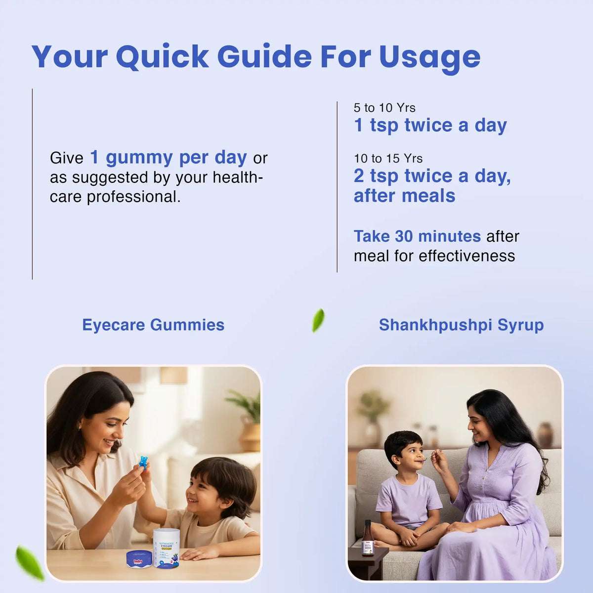 Brain Booster & Eye Care Combo for Kids | Nutriverse Eye Care Gummies Nutriverse (30 Gummies/Pack) + Shankhpushpi Syrup
