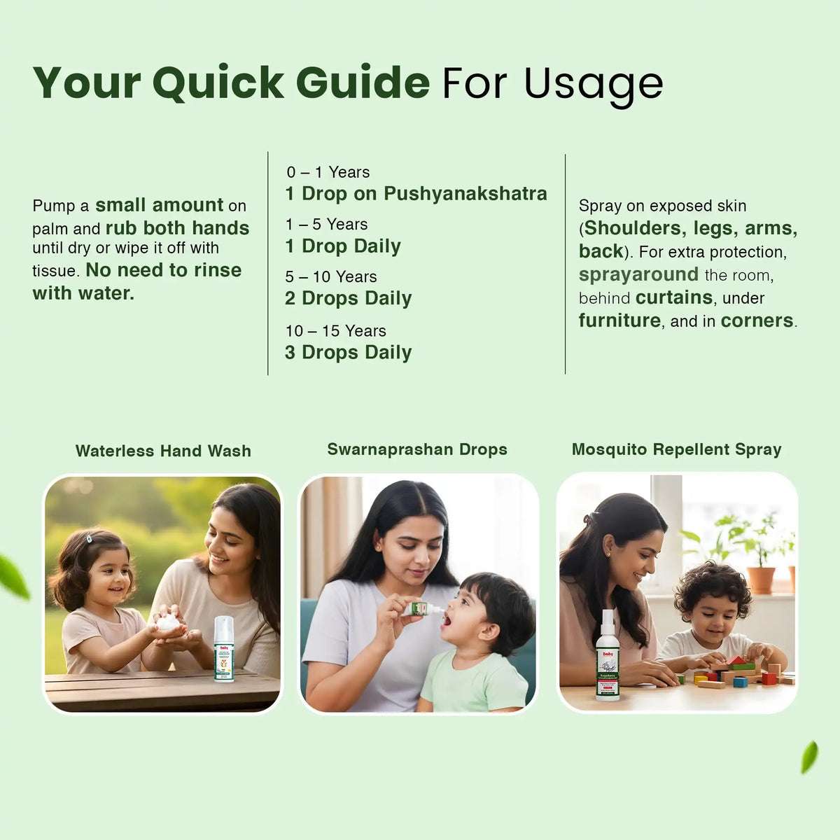 Complete Monsoon Care Combo for Kids | Suvarnaprashan Drops + Waterless Hand Wash + Mosquito Repellent Spray
